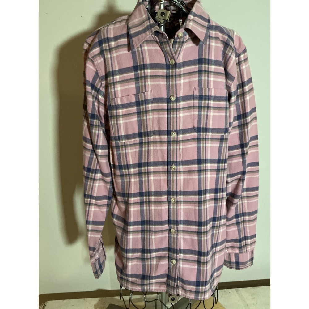 LL Bean Womens Pink Purple Plaid Flannel Button Down Shirt Cotton Medium 282506